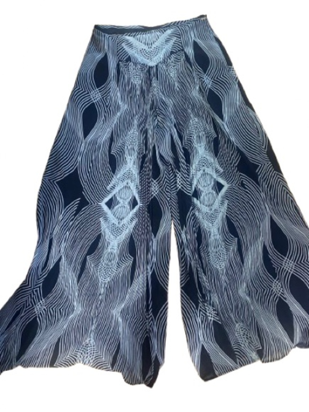 Leifsdottir Pleated Optic Palazzos Pants Navy & White Size 8/19 Med Authentic